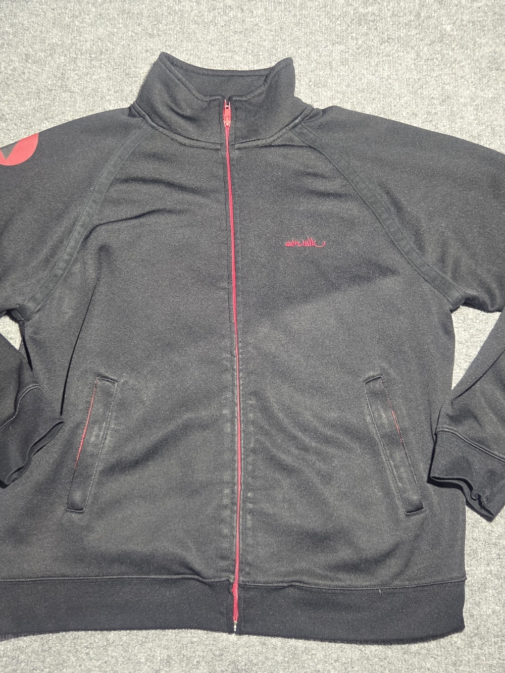 Vintage Airwalk Full Zip Track Jacket Mens Large Black Red Logo Y2K Skatewear